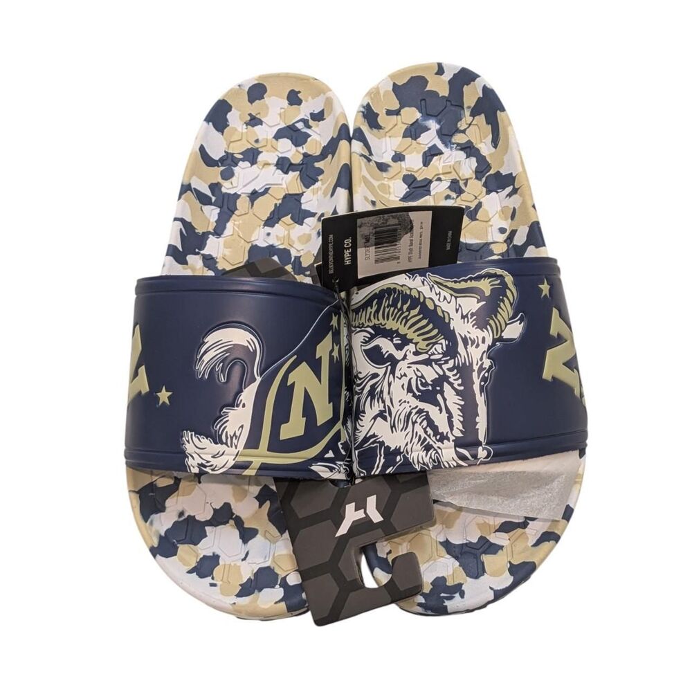 Hype Co Navy Midshipmen Slide Sandals NWT 11 Naval Academy Camo Gold College